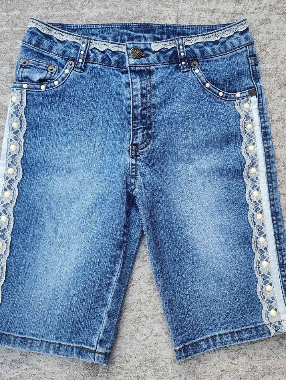 Mary-Kate And Ashley Y2K Blue Denim Jean Shorts Lace Trim Cottagecore, Kids 12